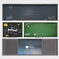 Classroom Wall With Black Green Board School Elements Stationery Books Grey And Windows 10 Interface