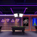 Modern Billiard Room Interior Design With Multiple Pool Tables And Purple Lighting 3d model