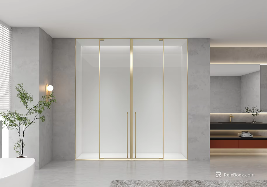 Contemporary Bathroom Design With Glass Enclosure And Gold Accents 3d model 