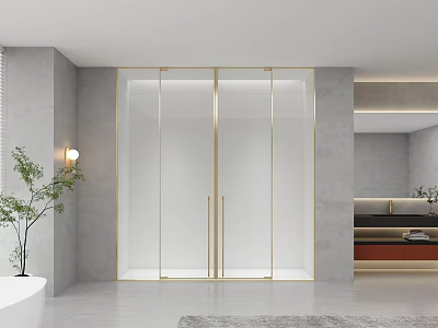 Contemporary Bathroom Design With Glass Enclosure And Gold Accents 3d model