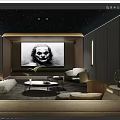 Modern Home Theater Room With Starry Ceiling Large Screen And Comfortable Seating Furniture