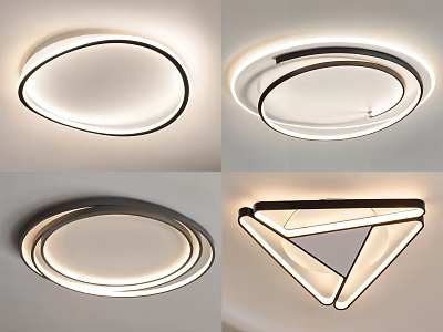 Modern Ceiling Lights with Circular Triangular Ring Shapes and LED Lighting 3d model