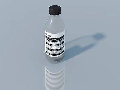 Clear Plastic Bottle With Black Cap And White Label On Gray Background 3d model
