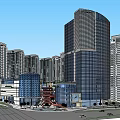 Modern Urban High Rise Architectural Complex With Central Green Space And Roads