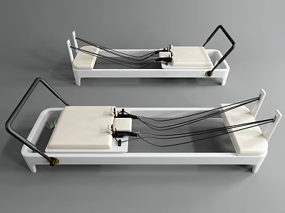 Pilates Reformer Fitness Equipment With White Frame Black Handles And Spring System 3d model