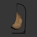 Woven Rattan Single Chair With Oval Shape Gray Cushion And Black Metal Stand