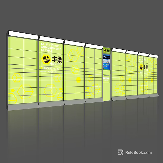 Smart Public Locker Facility Featuring Green Design And Yellow Honeycomb Patterns 3d model