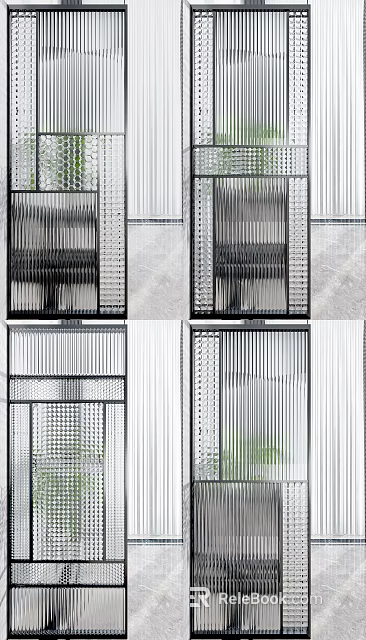 Modern Interior Partition Design With Striped Glass And Grid Patterns 3d model