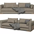 Beige Fabric Double Sofa With Checkered Pillows And Soft Throw Blanket Design 3d model