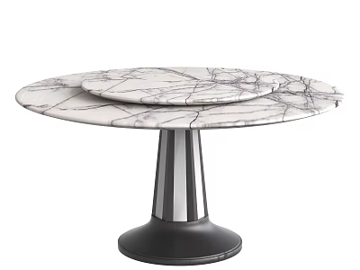 Elegant Round Marble Dining Table with Black Striped Pedestal Base Design 3d model