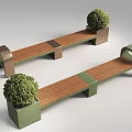 Outdoor Bench With Wooden Seat Metal Frame And Green Decorative Bushes