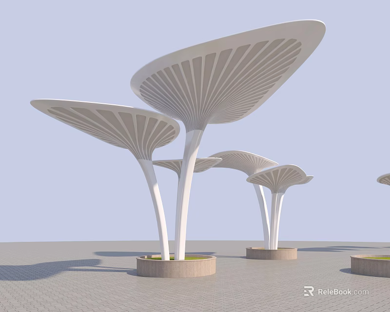 Modern White Mushroom Shaped Pergola With Canopy Structure And Circular Bases 3d model