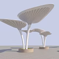 Modern White Mushroom Shaped Pergola With Canopy Structure And Circular Bases 3d model