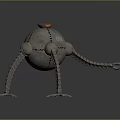 Metallic Spherical Robot Creature With Yellow Light Number 09 And Clawed Mechanical Legs