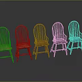 Five Multicolored Wooden Accent Chairs With Carved Backrest Armrests In Casual Style On Dark Background