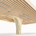Modern Wooden Ceiling With Striped Design Embedded LED Lighting And Curved Support Structure 3d model