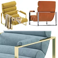 Modern Orange Upholstered Lounge Chair With Striped Cushion And Metal Frame