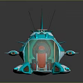 Futuristic Blue Spaceship With Transparent Cockpit Sleek Design And Thrusters For Space Exploration
