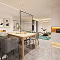 Modern Living Dining Room Interior With Green Sofa Coffee Table Chandelier Decorative Paintings And Rugs