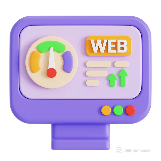 Purple Computer Screen Showing Web Dashboard Gauge With Orange Label And Upward Arrows 3d model 