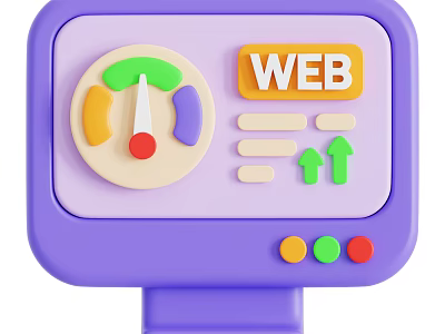 Purple Computer Screen Showing Web Dashboard Gauge With Orange Label And Upward Arrows 3d model