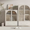 White Bookcase With Arched Glass Doors Books Decorations And Potted Plant