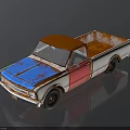 Vintage Rusty Truck With Orange Roof Blue Hood Pink Door And White Bed