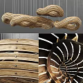 Modern Artistic Wooden Curved Loop Chandelier With Unique Ring Shaped Structure 3d model