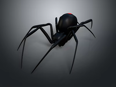Black Spider 3D Model Rendering With Red Eyes Eight Long Legs on Gray Gradient Background 3d model