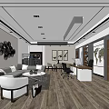 Modern Office Interior With Sofa Coffee Table Desk Chairs Bookshelves World Map And Wooden Flooring