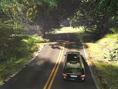 Rural Road Infrastructure With Two Lane Pavement Yellow Double Solid Lines Curb And Green Vegetation 3d model