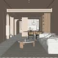Modern Living and Dining Room Interior With White Sofa Wooden Coffee Table and Dining Set