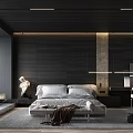 Modern Bedroom Interior Design With Dark Wooden Accent Wall And Ambient Lighting