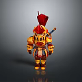 Cartoon Knight Character With Golden Red Armor And Red Feather Helmet Holding Sword