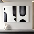 Modern Black White Abstract Wall Art With Geometric Patterns And Sculpture Decor 3d model