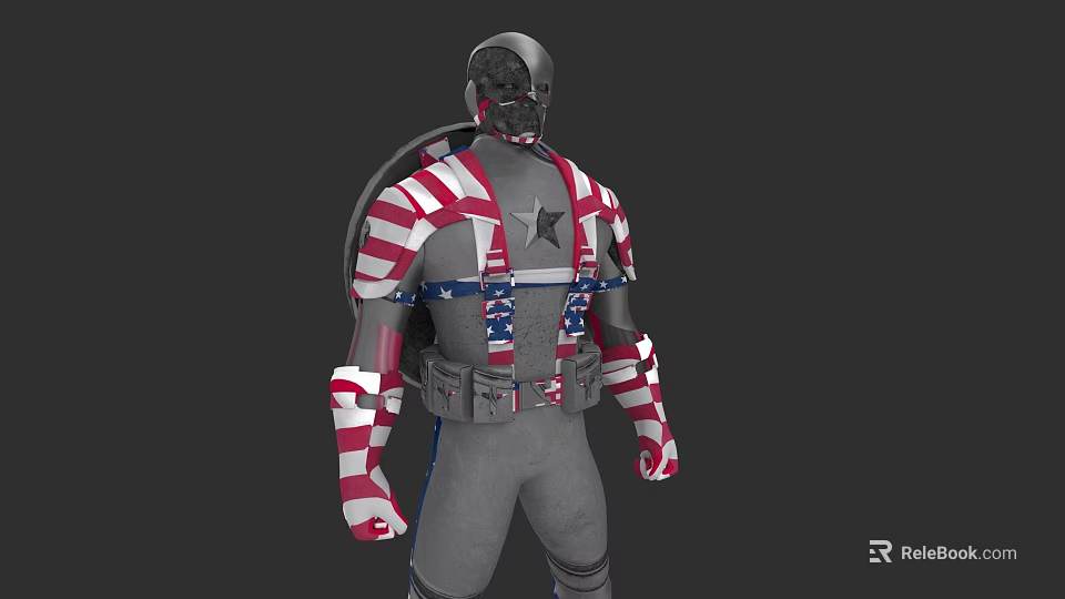 Game Movie Character With American Flag Striped Arms Legs Gray Body And Star 3d model 
