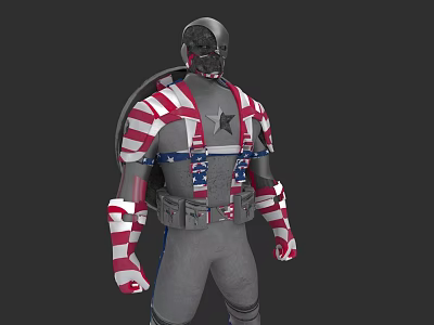 Game Movie Character With American Flag Striped Arms Legs Gray Body And Star 3d model