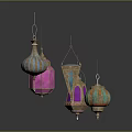 Colorful Decorative Chandeliers With Intricate Patterns And Hanging Metal Frames 3d model