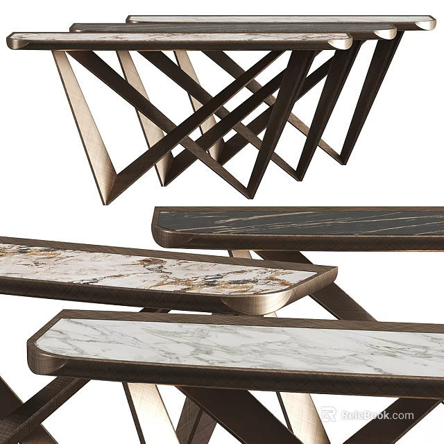 Modern Dining Table With Marble Top And Geometric Metal Frame Design 3d model 
