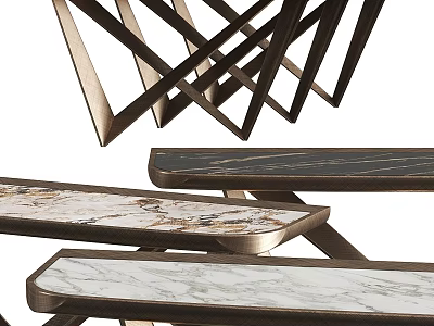 Modern Dining Table With Marble Top And Geometric Metal Frame Design 3d model