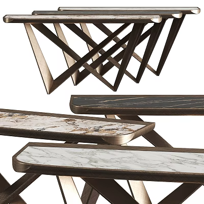 Modern Dining Table With Marble Top And Geometric Metal Frame Design 3d model