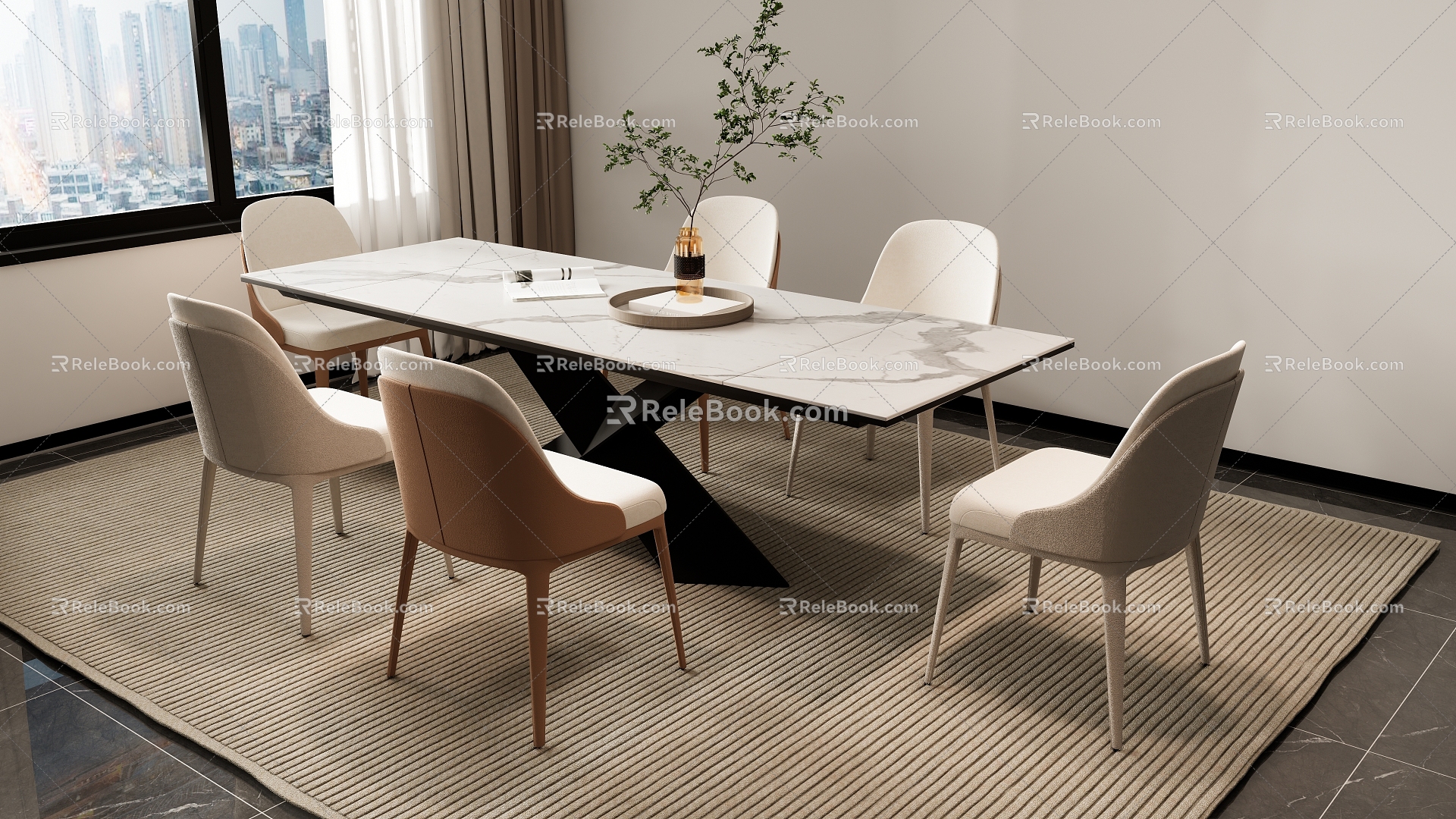 Modern Simple Dining Table and Chair Combination Jewelry Ornaments 3d model