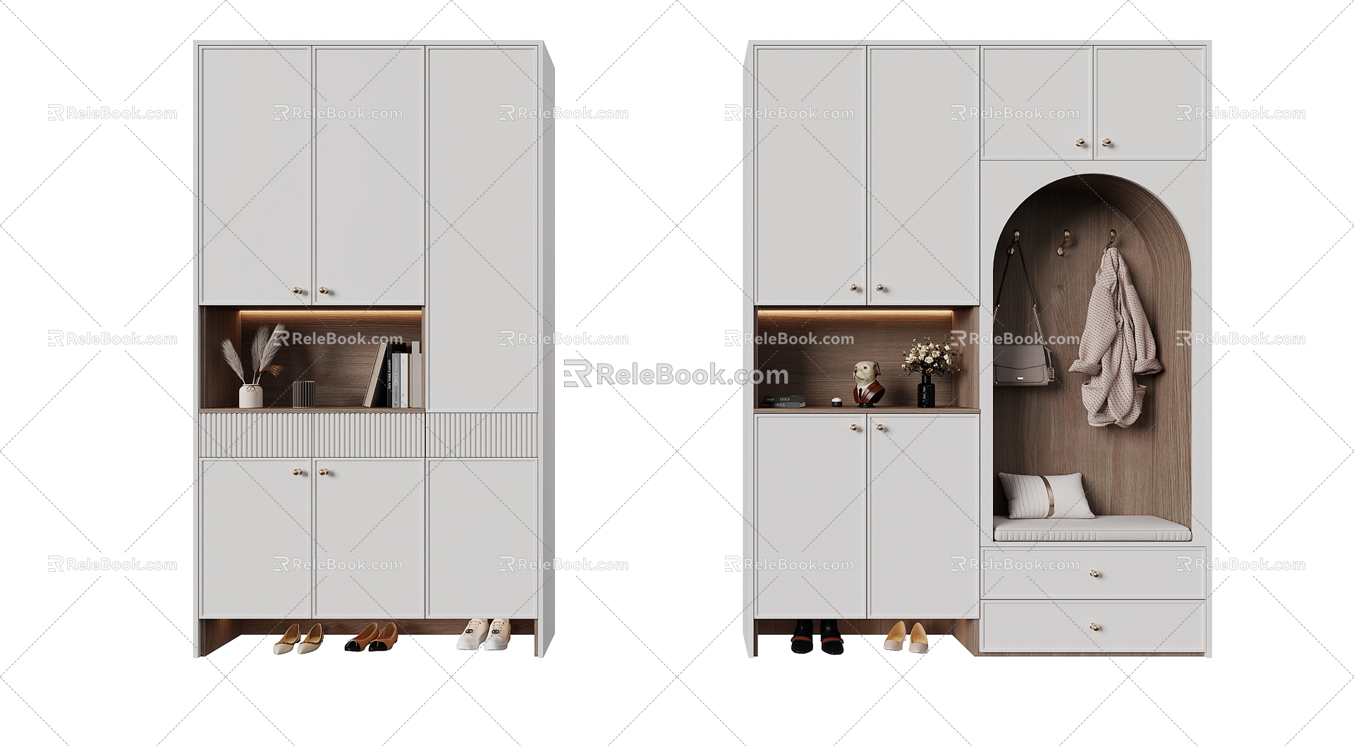 French Cream Log Style Shoe Cabinet Locker 3d model