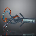 Futuristic Sci Fi Mechanical Weapon With Blue Energy Core And Red Cables