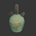 Handcrafted Ceramic Sculpture With Red Handle Nozzles And Colorful Floral Patterns