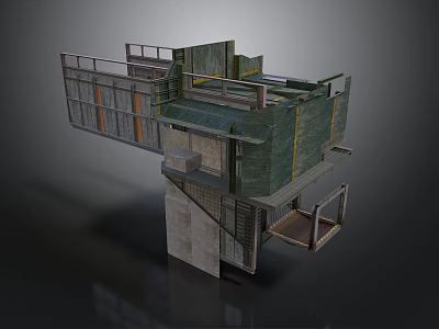 Industrial Equipment With Metal Frame Platform Staircase Green Panels And Gray Base 3d model