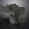 Industrial Equipment With Metal Frame Platform Staircase Green Panels And Gray Base