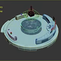 Cartoon Scene Featuring Blue Circular Platform With Transparent Dome Glowing Buttons And Earth Design