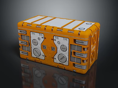 Orange Cargo Box With White Panels Circular Knobs And Grille Design 3d model
