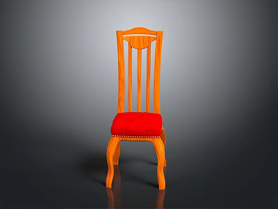 Classic Wooden Dining Chair With Red Padded Seat And Elegant Backrest Design 3d model